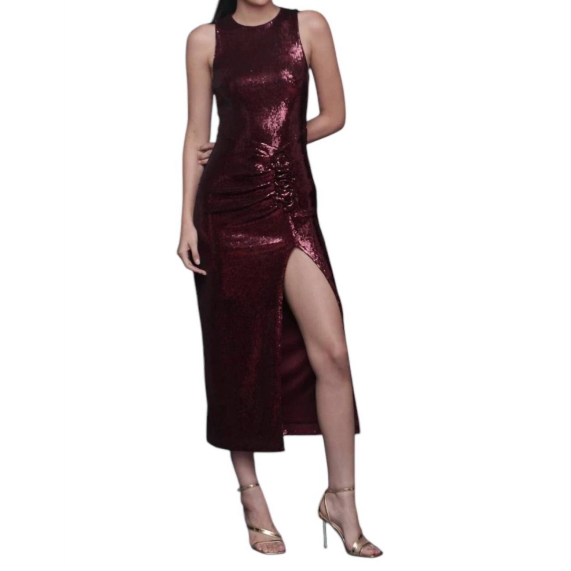 New Avec Les Filles Rosette Detail Sequin Maxi Dress In Merlot
